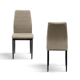 set di 4 sedie lubiana in tessuto beige e gambe in metallo nero opaco, dettaglio della struttura in legno, metallo o plastica