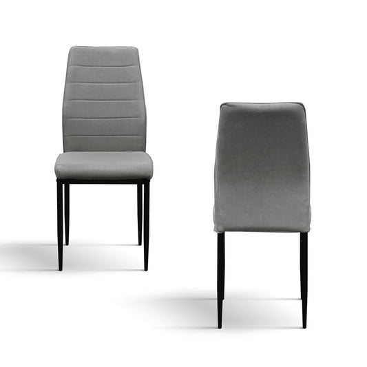 set di 4 sedie lubiana in tessuto grigio e gambe in metallo nero opaco, dettaglio della struttura in legno, metallo o...