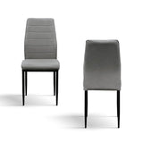 set di 4 sedie lubiana in tessuto grigio e gambe in metallo nero opaco, dettaglio della struttura in legno, metallo o...