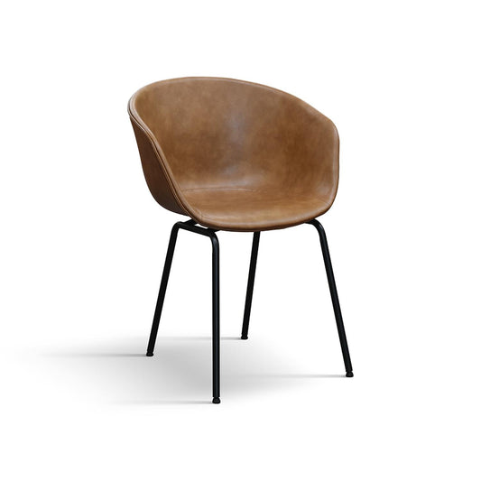 set di 4 sedie copenaghen rivestite in pelle cammello e gambe in metallo nero, sedia dal design moderno per sala da pranzo o...