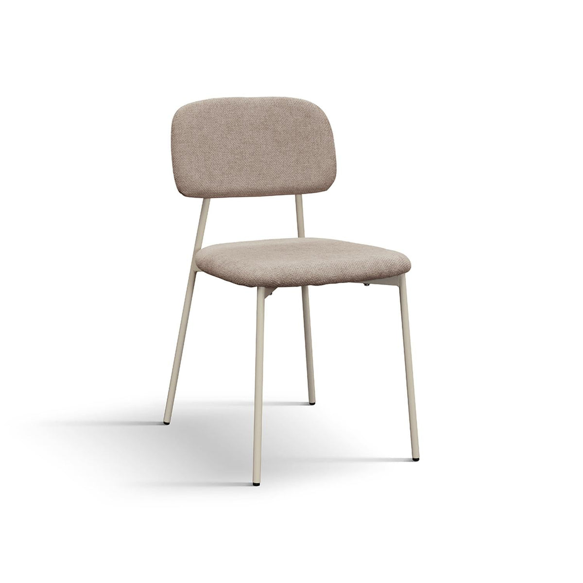 set di 4 sedie berlino in tessuto beige e gambe in metallo beige, sedia dal design moderno per sala da pranzo o soggiorno