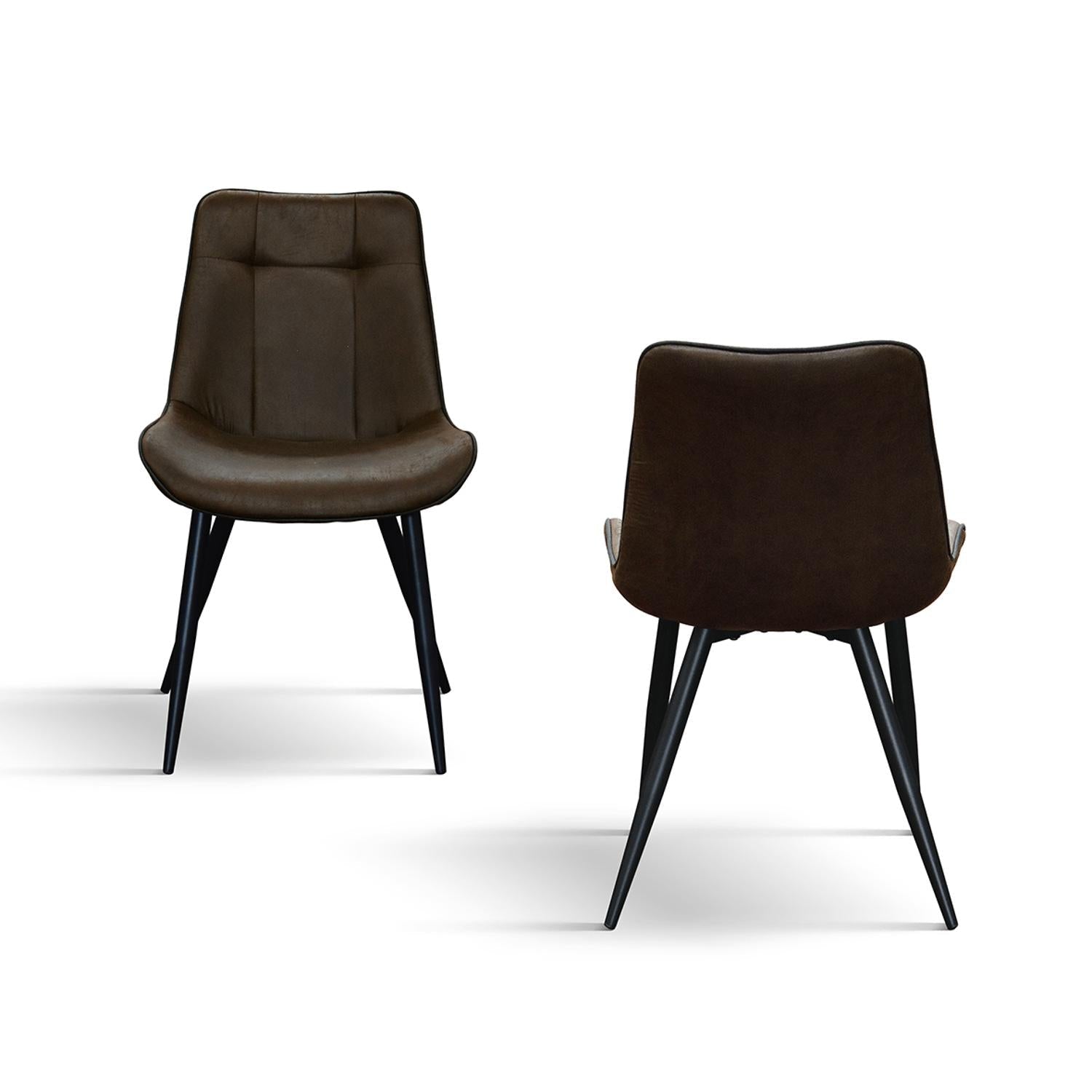 set di 4 sedie bruxelles in ecopelle castagna e gambe in metallo nero, dettaglio della struttura in legno, metallo o plastica