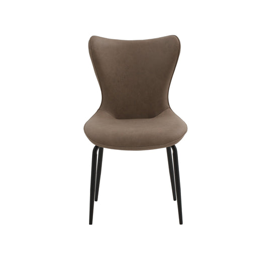 set di 4 sedie bondi beach in similpelle marrone e gambe in metallo nero, dettaglio della struttura in legno, metallo o...