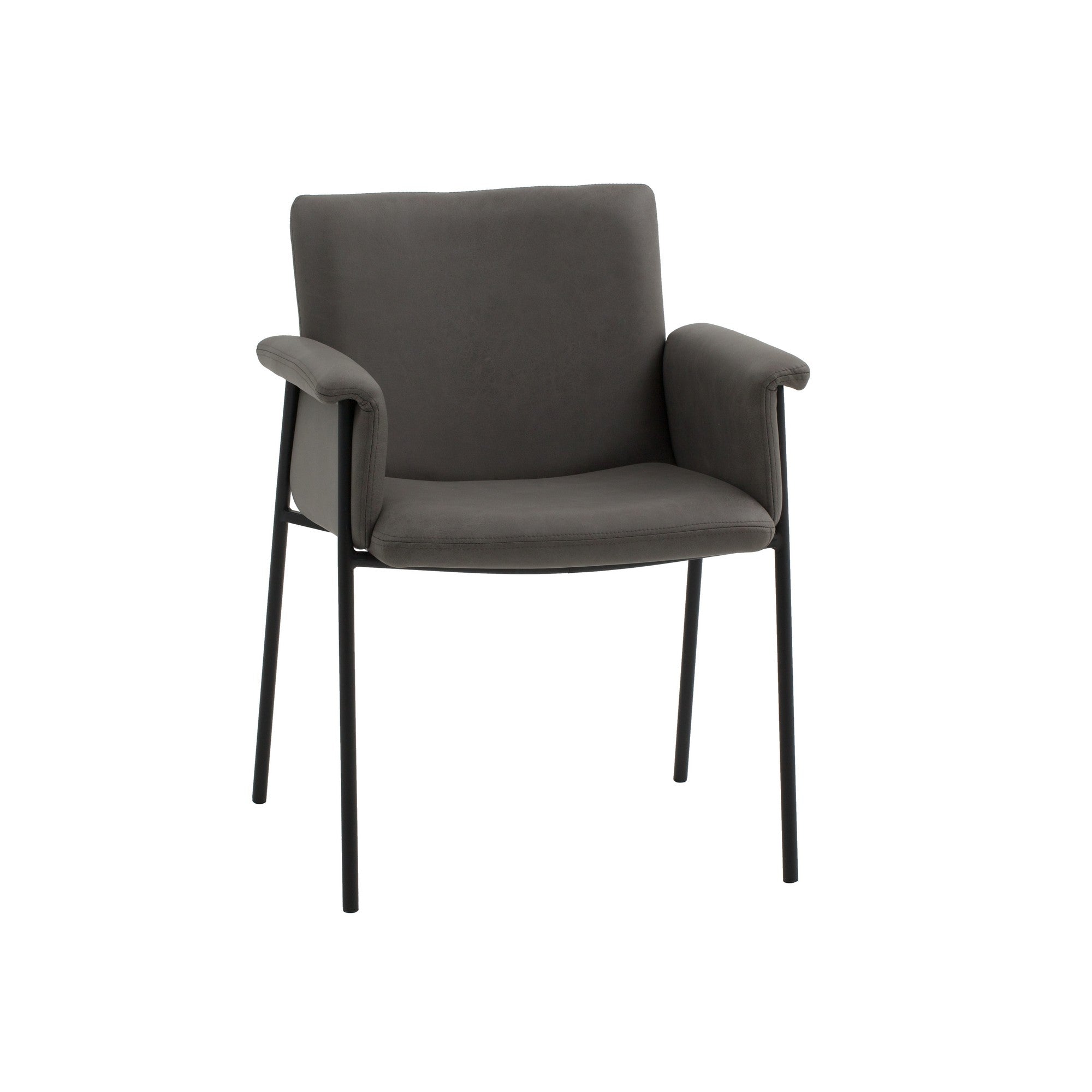 set di 4 sedie cancún in similpelle grigio e gambe in metallo nero, con braccioli, poltroncina elegante con braccioli per...