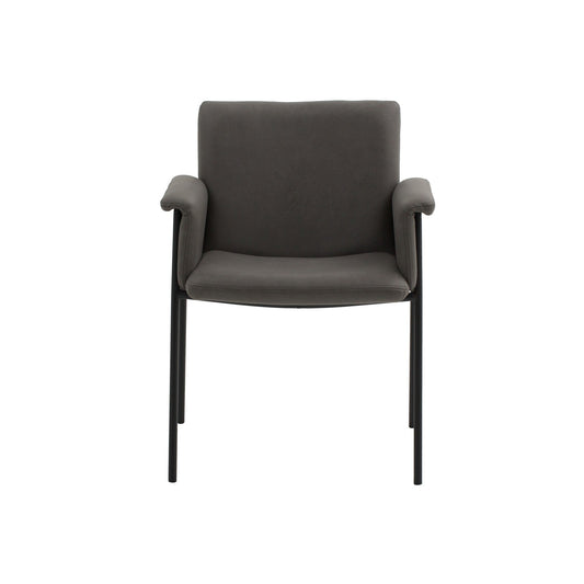 set di 4 sedie cancún in similpelle grigio e gambe in metallo nero, con braccioli, dettaglio dei braccioli imbottiti o in...