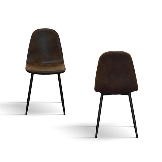 set di 4 sedie valletta in ecopelle scamosciato finitura castagna e gambe in metallo nero, dettaglio della struttura in...