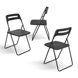 set di 6 sedie pieghevoli almeria in metallo nero e polipropilene nero, dettaglio della finitura in metallo, plastica o...