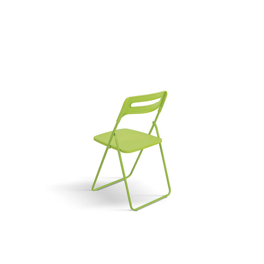 set di 6 sedie pieghevoli almeria in metallo verde e polipropilene verde, dettaglio della finitura in metallo, plastica o...