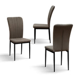 set di 6 sedie amsterdam in tessuto marrone e gambe in metallo nero, vista ambientata attorno a un tavolo da pranzo