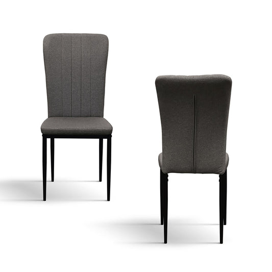 set di 6 sedie amsterdam in tessuto grigio e gambe in metallo nero, dettaglio della struttura in legno, metallo o plastica