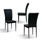 set di 6 sedie amsterdam in tessuto nero e gambe in metallo nero, vista ambientata attorno a un tavolo da pranzo