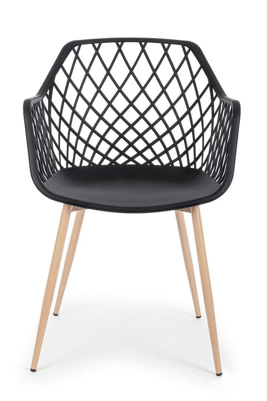 set di 4 sedie optik colore nero, dettaglio dei braccioli imbottiti o in legno