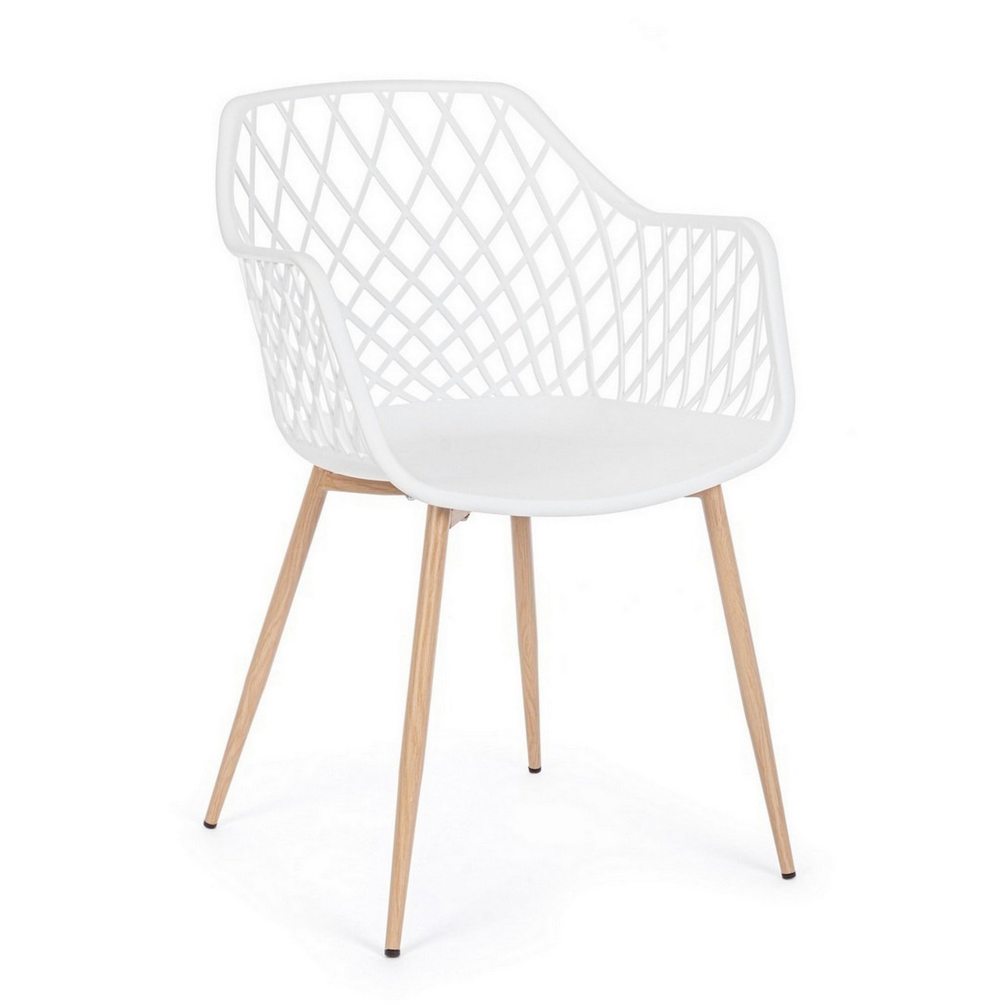 set di 4 sedie optik colore bianco, poltroncina elegante con braccioli per zona living o pranzo