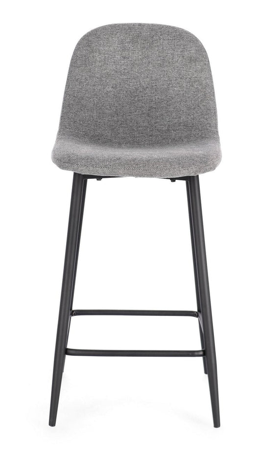 set di 2 sgabelli irelia in tessuto grigio scuro e gambe in acciaio nere, dettaglio della seduta imbottita o in legno