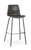 set di 2 sgabelli kyra in similpelle antracite e gambe in acciaio nero, sgabello moderno per cucina, bar o penisola