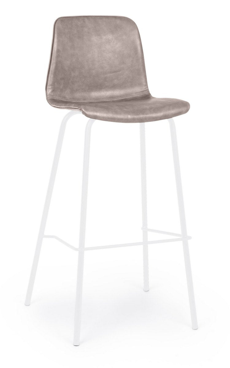 set di 2 sgabelli kyra in similpelle beige e gambe in acciaio bianco, sgabello moderno per cucina, bar o penisola