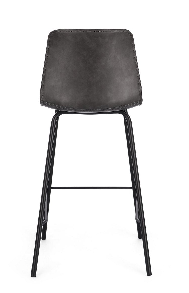 set di 2 sgabelli kyra in similpelle antracite e gambe in acciaio nero, design salvaspazio ideale per ambienti contemporanei