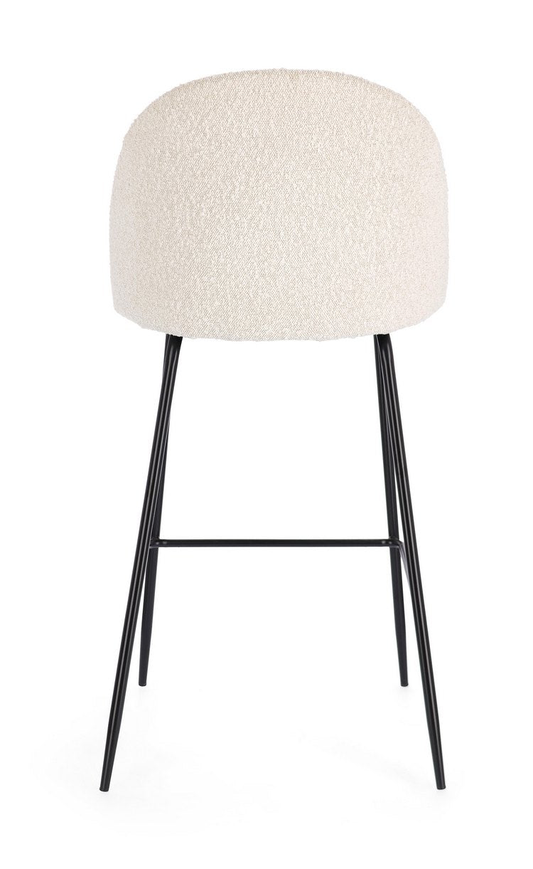 set di 2 sgabelli carry in tessuto avorio bouclé e gambe acciaio nero, struttura stabile in metallo o legno massello