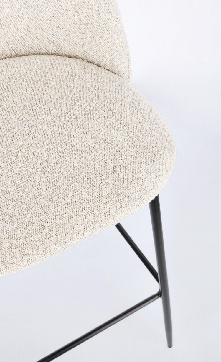 set di 2 sgabelli carry in tessuto avorio bouclé e gambe acciaio nero, sgabello versatile per uso domestico o professionale