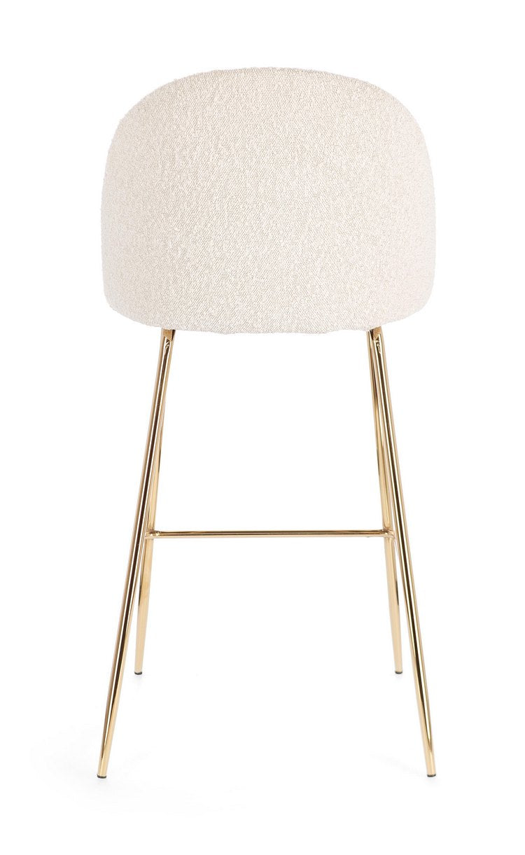 set di 2 sgabelli carry in tessuto avorio bouclé e gambe acciaio oro, struttura stabile in metallo o legno massello