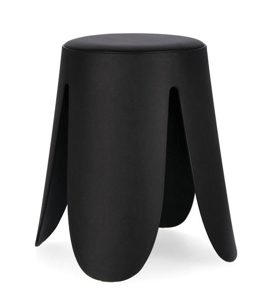 set di 2 sgabelli imogen in polipropilene nero e cuscino in similpelle nero, sgabello moderno per cucina, bar o penisola