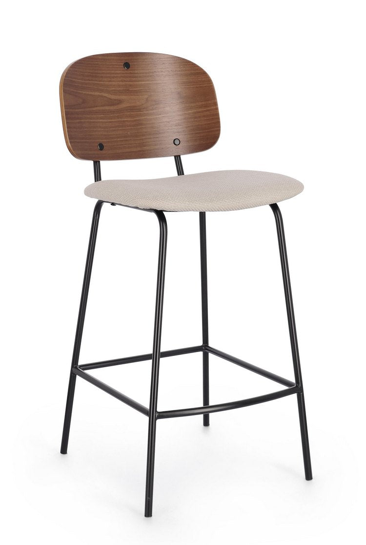 set di 2 sgabelli sienna in tessuto beige e legno di pioppo marrone, sgabello moderno per cucina, bar o penisola