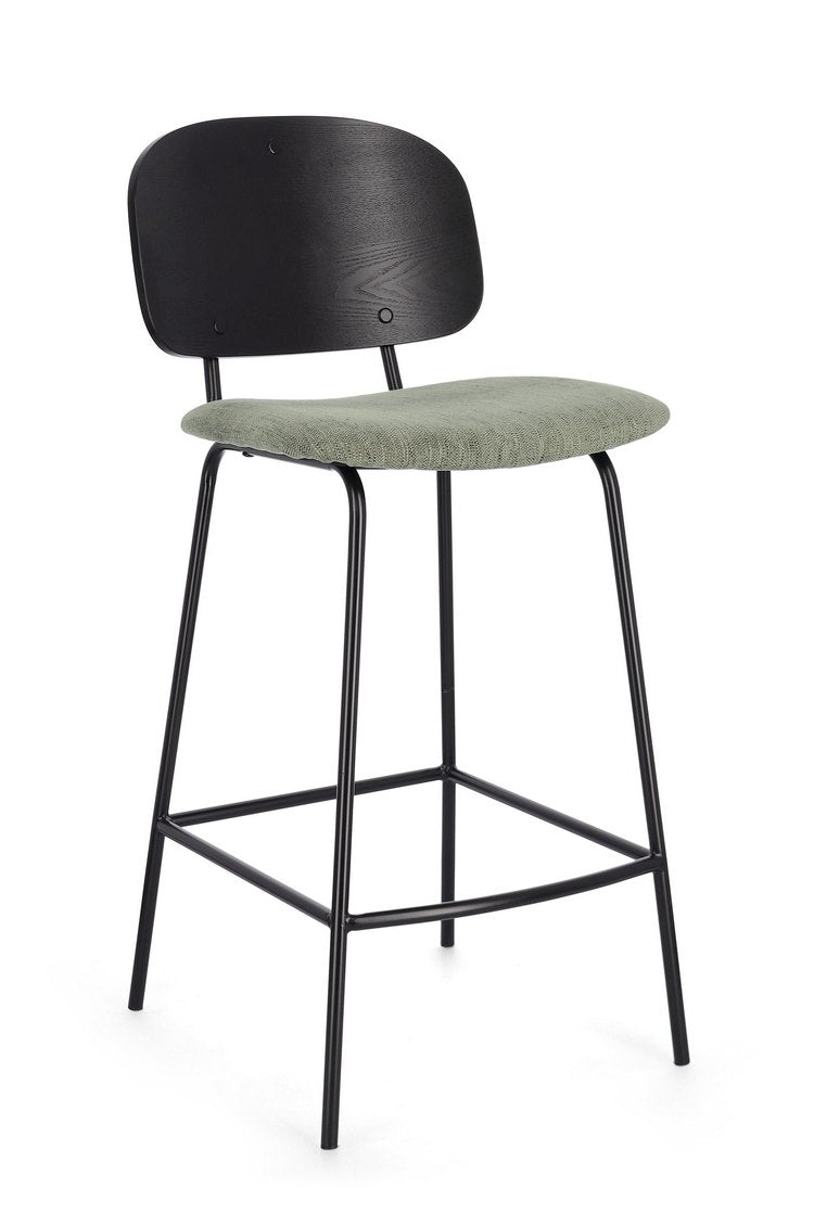 set di 2 sgabelli sienna in tessuto verde e legno di pioppo nero, sgabello moderno per cucina, bar o penisola