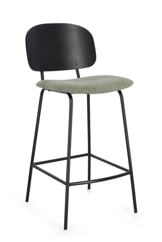 set di 2 sgabelli sienna in tessuto verde e legno di pioppo nero, sgabello moderno per cucina, bar o penisola