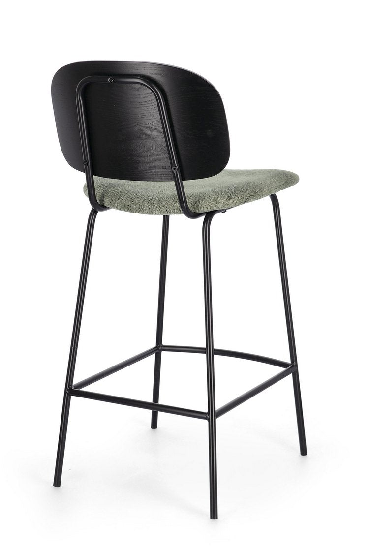 set di 2 sgabelli sienna in tessuto verde e legno di pioppo nero, design salvaspazio ideale per ambienti contemporanei