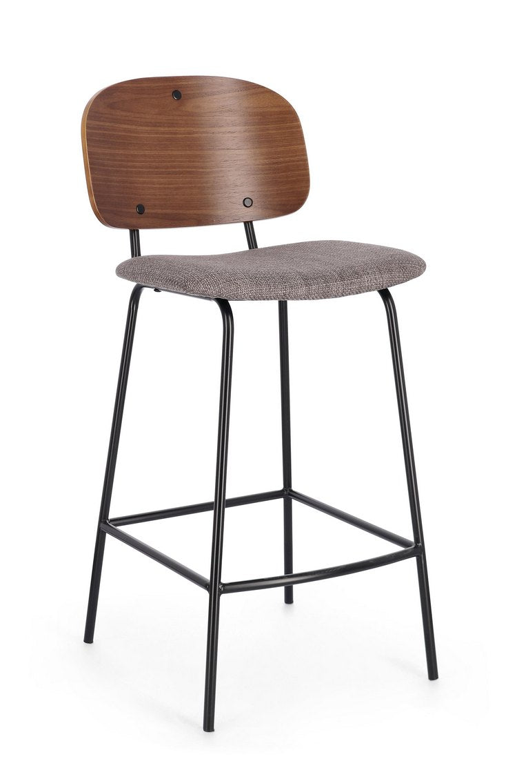 set di 2 sgabelli sienna in tessuto grigio e legno di pioppo marrone, sgabello moderno per cucina, bar o penisola