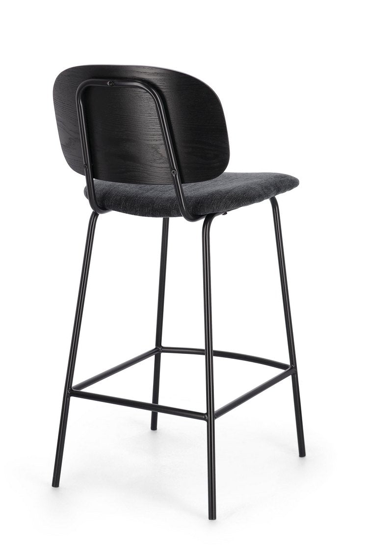 set di 2 sgabelli sienna in tessuto grigio scuro e legno di pioppo nero, design salvaspazio ideale per ambienti contemporanei