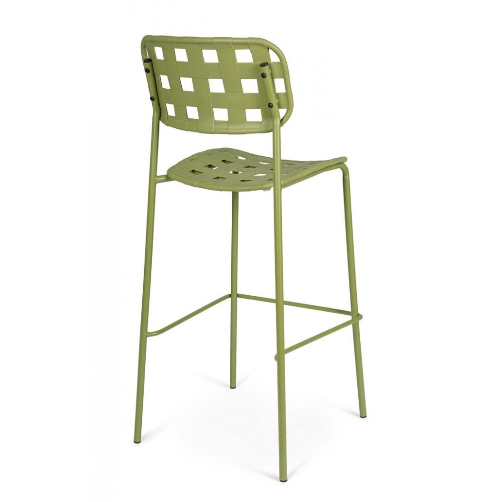 set di 4 sgabelli clover in polipropilene verde e struttura acciaio, impilabili, dettaglio della struttura resistente agli...