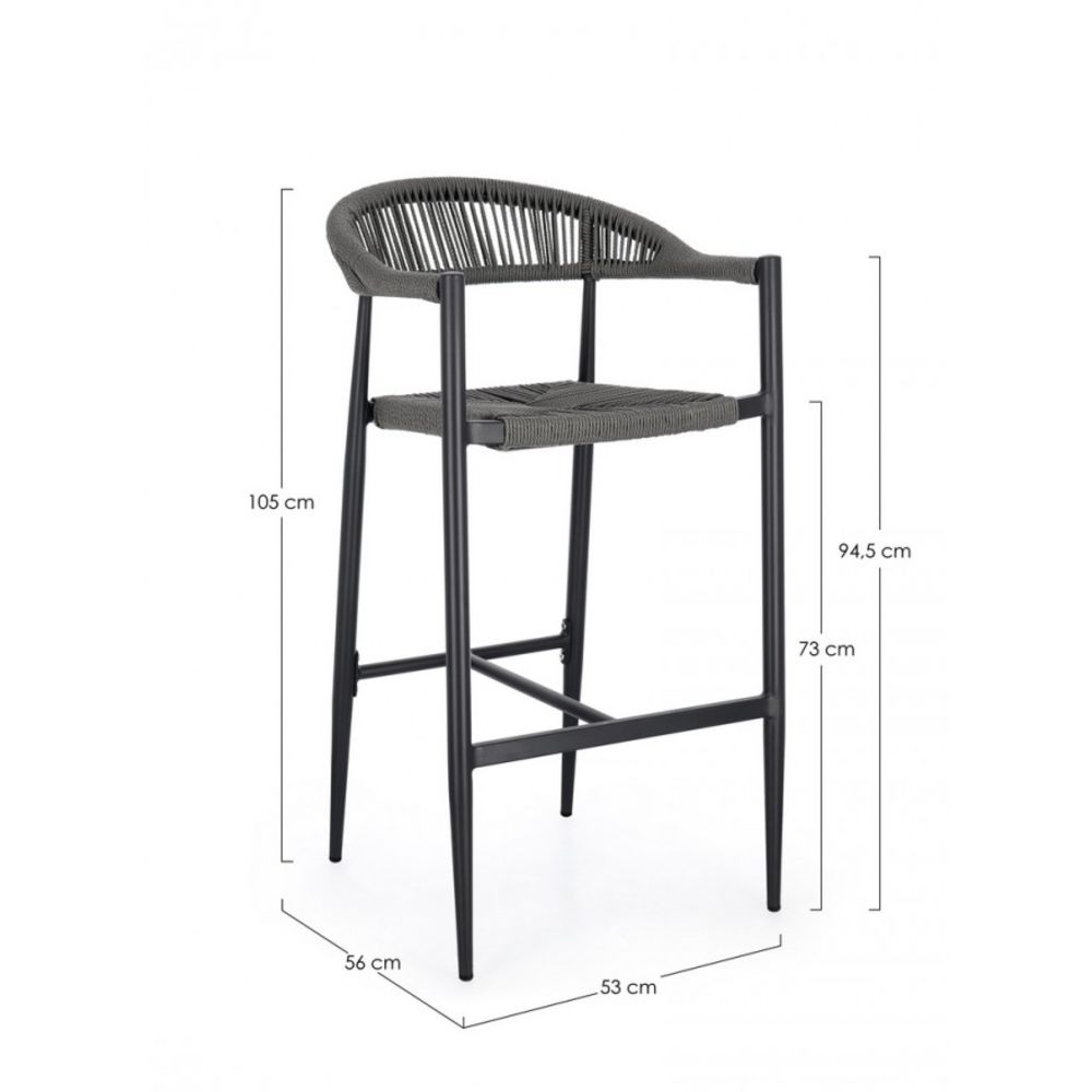 set di 4 sgabelli jandia in alluminio antracite e fibre intrecciate grigie, impilabili, ambientazione in giardino o accanto...