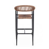 set di 4 sgabelli jandia in alluminio antracite e fibre intrecciate marroni, impilabili, ideale per spazi esterni e bar...