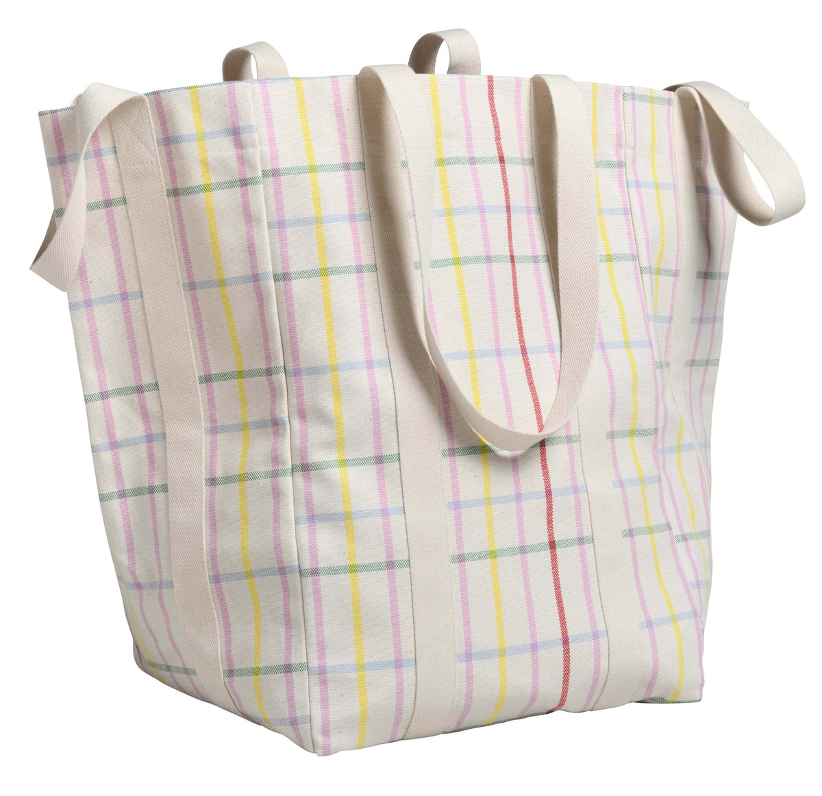 maxi borsa poppins multicolore, colore multicolore, taglia 48 x 33 x 33. vista frontale della borsa maxi in tessuto naturale su sfondo neutro