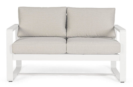 Divano 2 posti MERRIGAN in alluminio bianco e tessuto olefin tortora