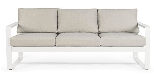 Divano 3 posti MERRIGAN in alluminio bianco e tessuto olefin tortora
