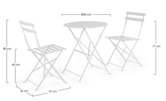 Set bistrot WISSANT con tavolo e 2 sedie in acciaio bianco