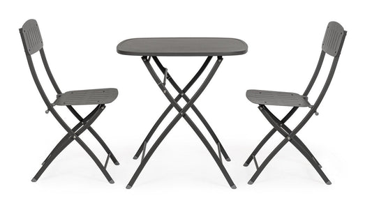 Set bistrot YVONNE con tavolo e 2 sedie in acciaio antracite