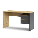 scrivania paco3 con due cassetti colore rovere e antracite, vista ambientata in home office o cameretta