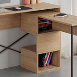 scrivania espandibile badau colore rovere e gambe in metallo nere 110x37.2x77 cm., design minimal e funzionale per ogni tipo di arredo