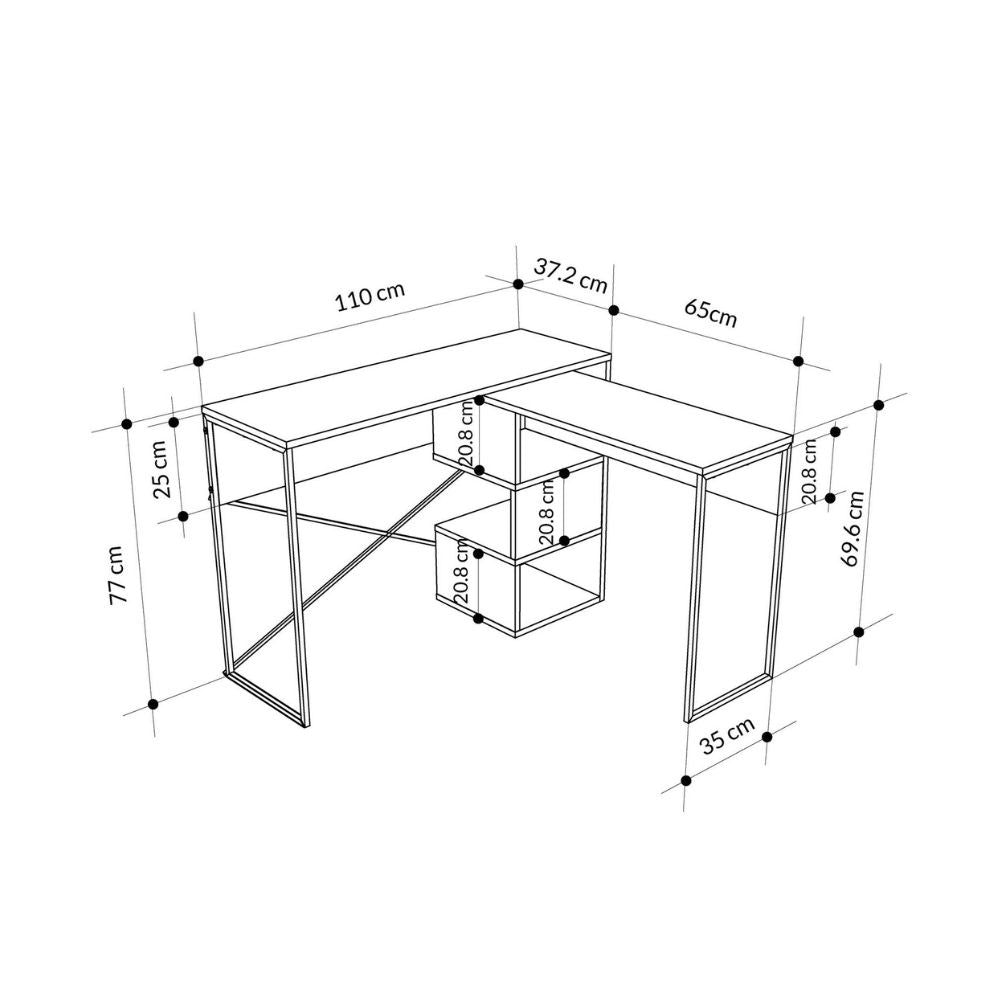 scrivania espandibile badau colore rovere e gambe in metallo nere 110x37.2x77 cm., scrivania compatta ideale per spazi ridotti
