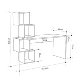 scrivania balance con piano rovere e ripiani cubotti nero, vista ambientata in home office o cameretta