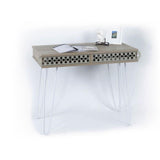 scrivania illia piedi in metallo bianco e piano rovere 96x51x75 hmt190642, scrivania moderna per ufficio o studio con ampio piano