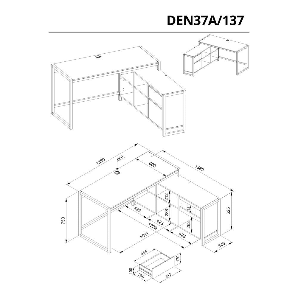 scrivania angolare denver37a reversibile quercia antracite, scrivania ergonomica per aumentare la produttività