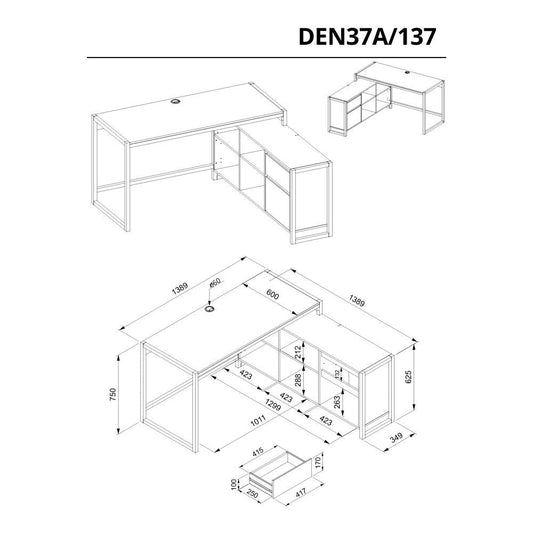 scrivania angolare denver37a reversibile quercia antracite, scrivania ergonomica per aumentare la produttività