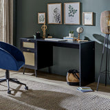 scrivania vienna30a nera con frontali effetto vimini, scrivania moderna per ufficio o studio con ampio piano