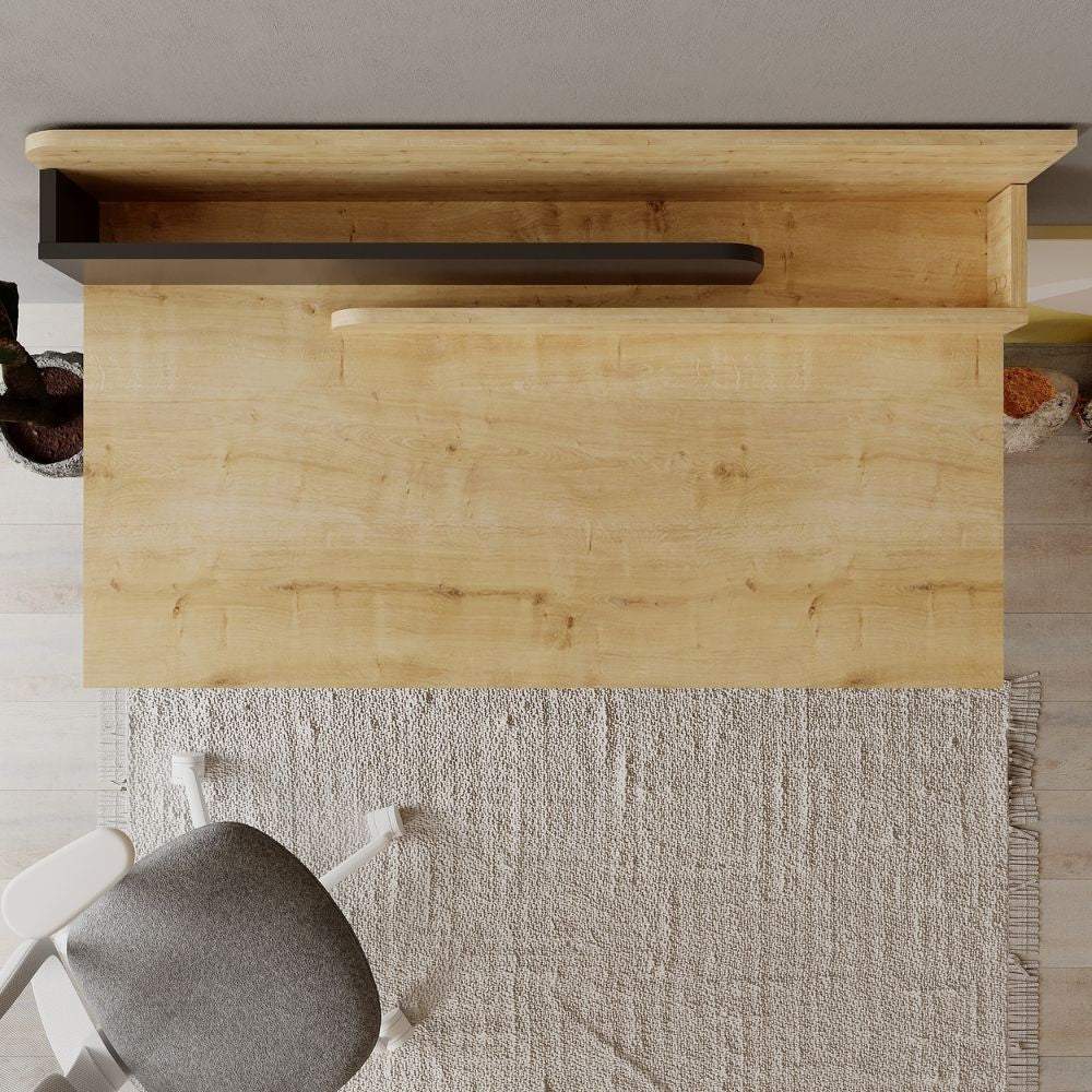 scrivania leila rovere con dettagli antracite con cassetto, dotata di mensole, cassetti o vani portaoggetti