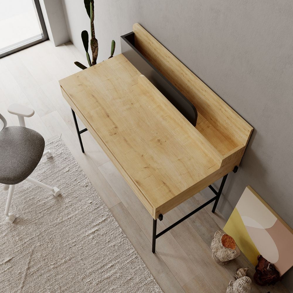 scrivania leila rovere con dettagli antracite con cassetto, struttura solida e durevole per uso quotidiano