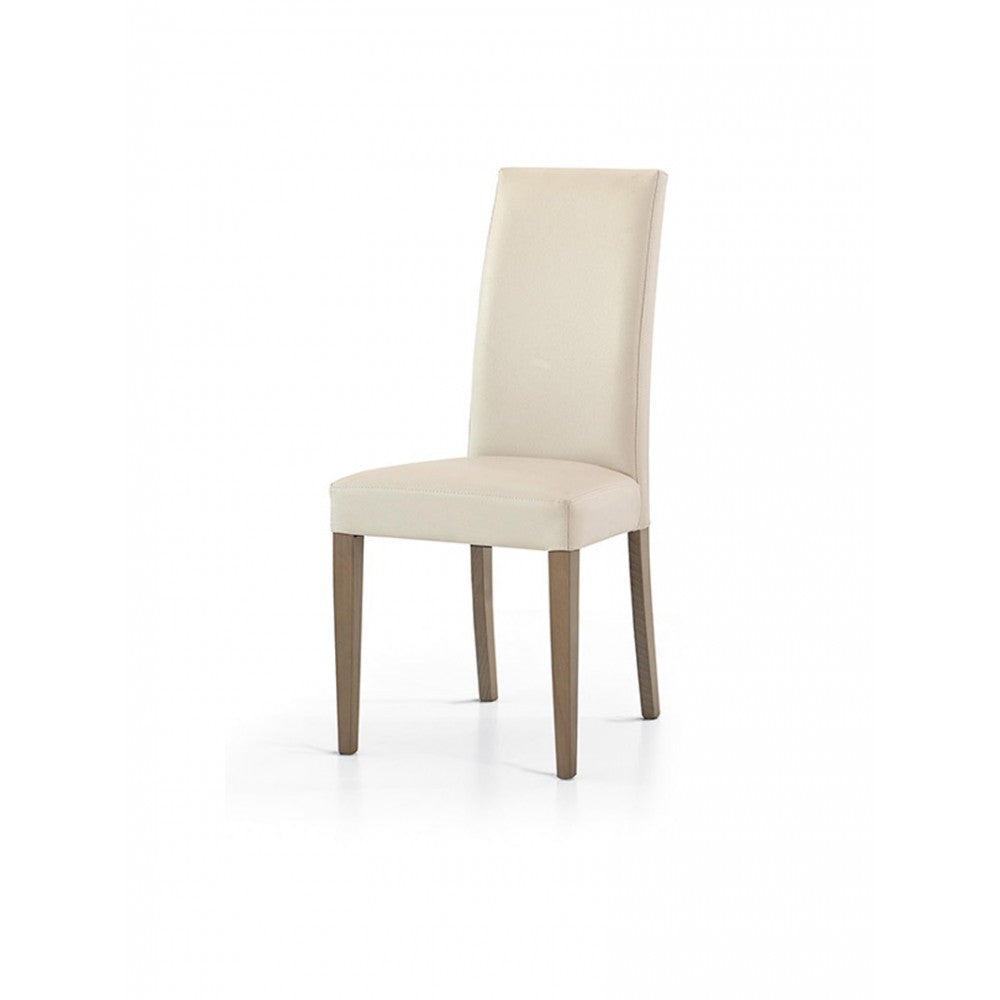 set di 2 sedie palmaria in ecopelle beige e gambe tortora, sedia dal design moderno per sala da pranzo o soggiorno